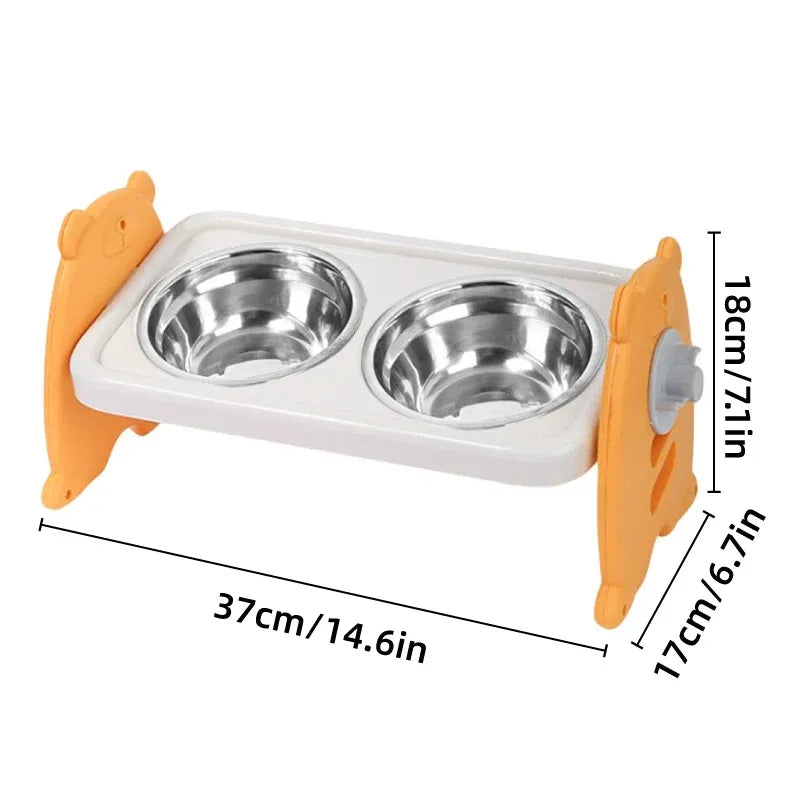 Adjustable Double Pet Feeding Bowls with Stainless Steel Inserts, Pink