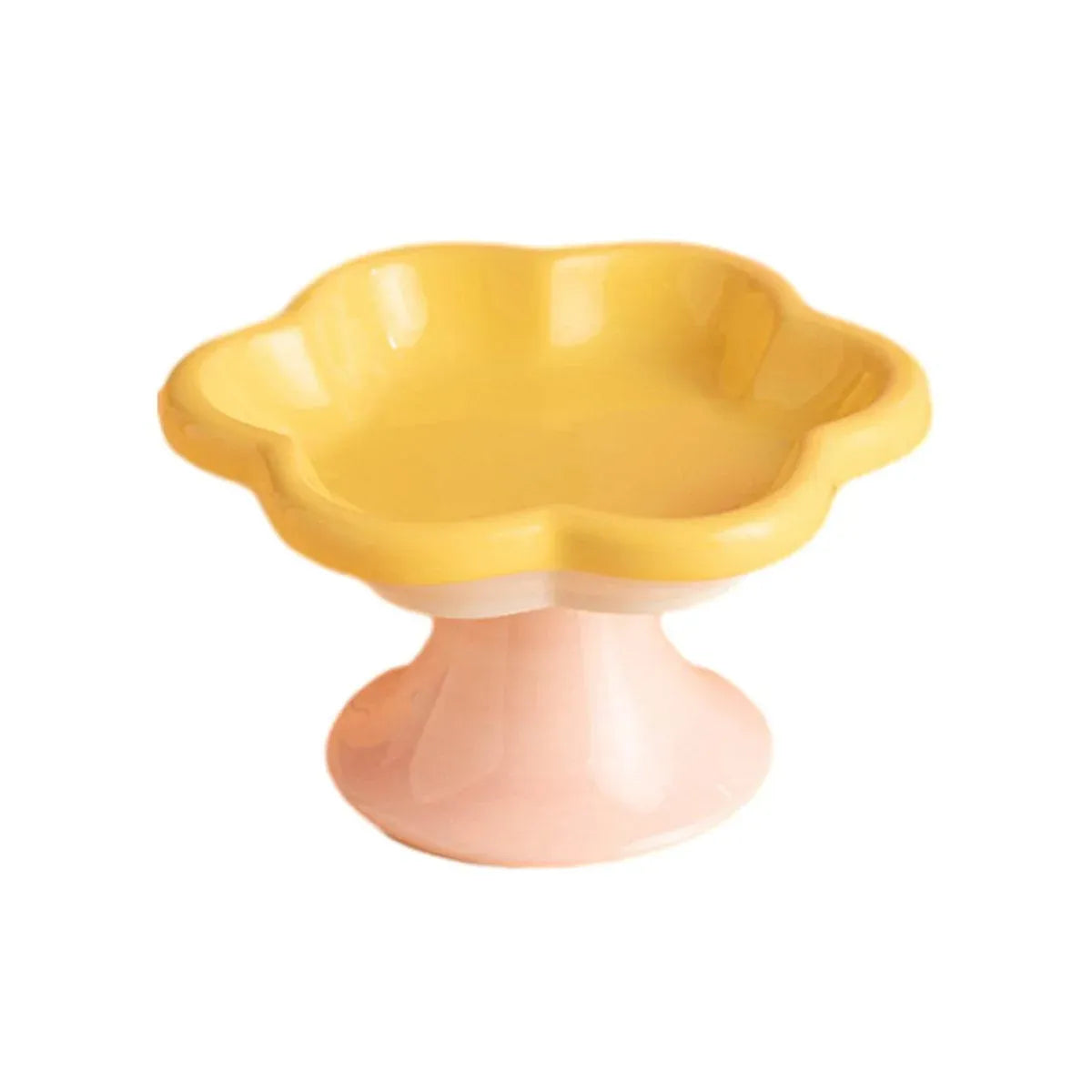 Flower-Shaped Ceramic Cat Food Bowl, Yellow, 150 mL