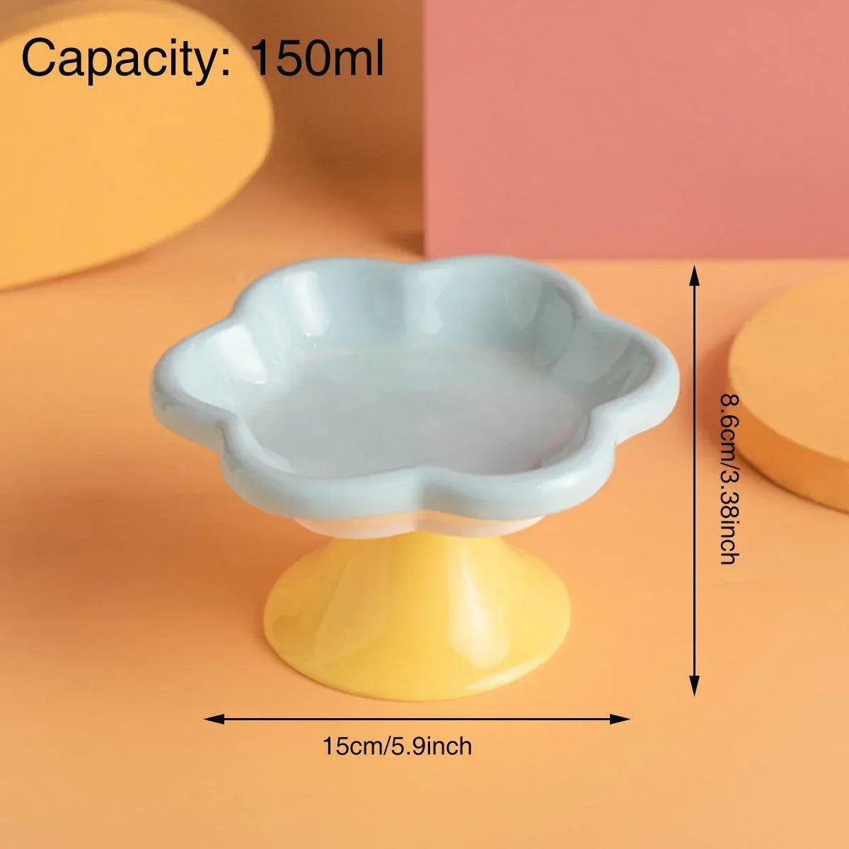 Flower-Shaped Ceramic Cat Food Bowl, Yellow, 150 mL