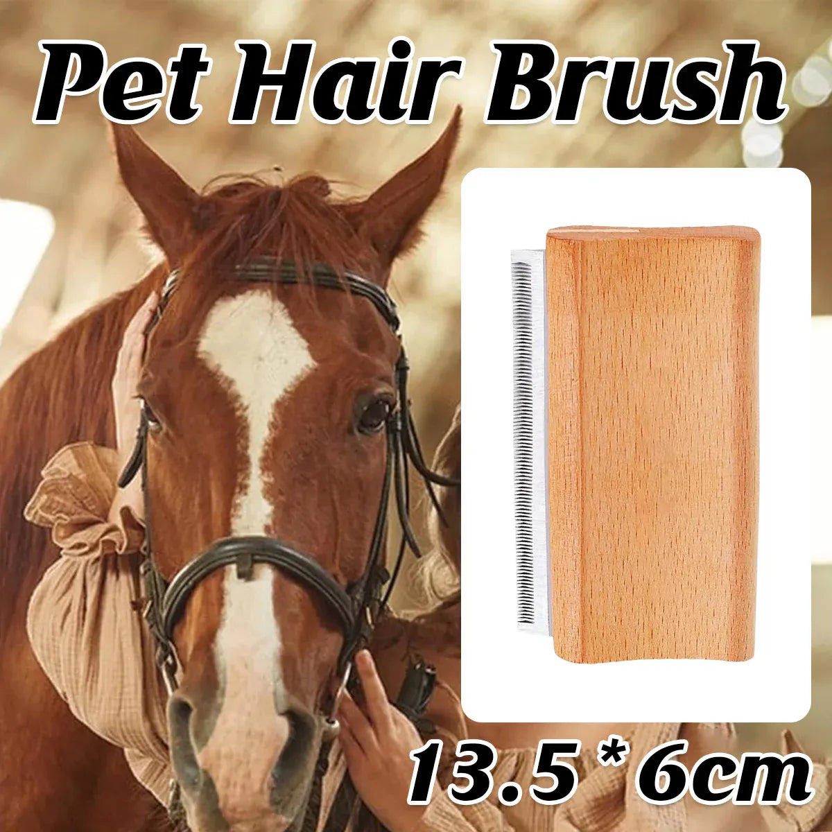 Beech-Handle Stainless-Steel Pet Grooming Brush - 13.5 cm