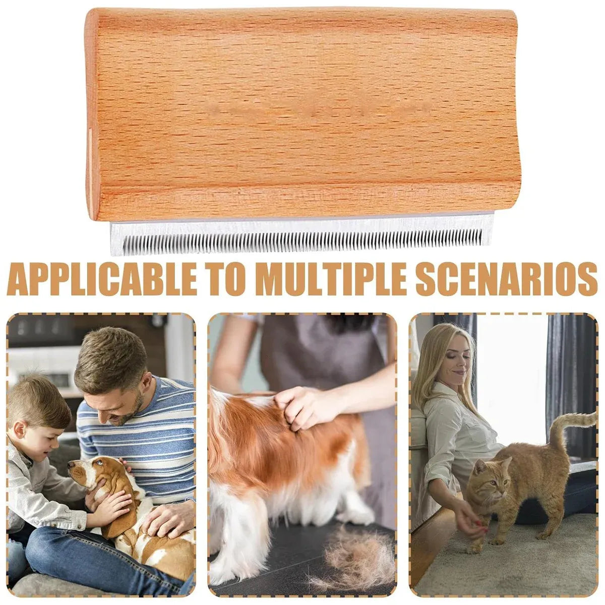 Beech-Handle Stainless-Steel Pet Grooming Brush - 13.5 cm