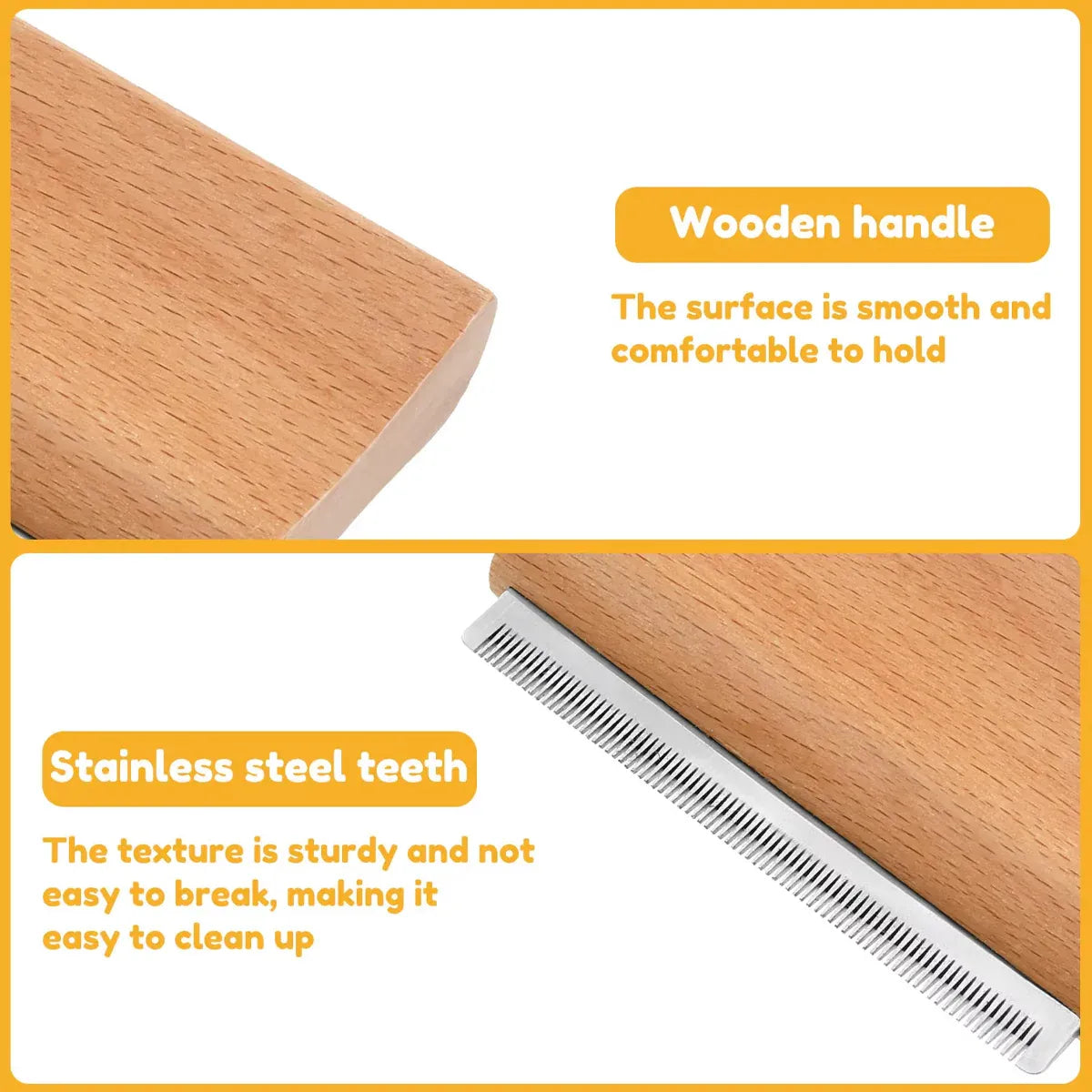 Beech-Handle Stainless-Steel Pet Grooming Brush - 13.5 cm