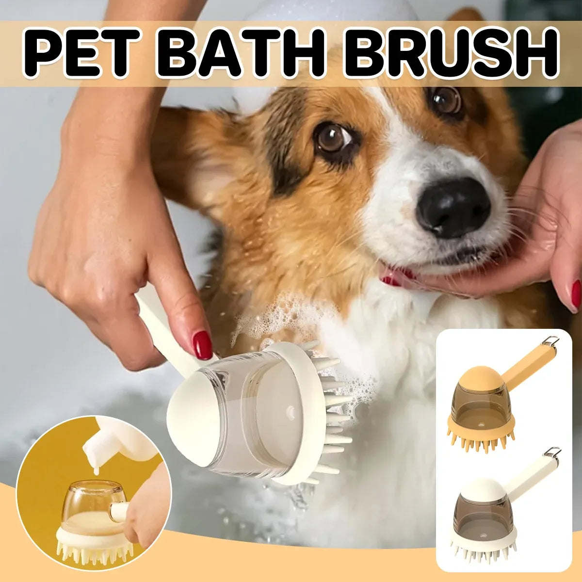 Shampoo-Dispensing Pet Bath & Grooming Brush - Yellow