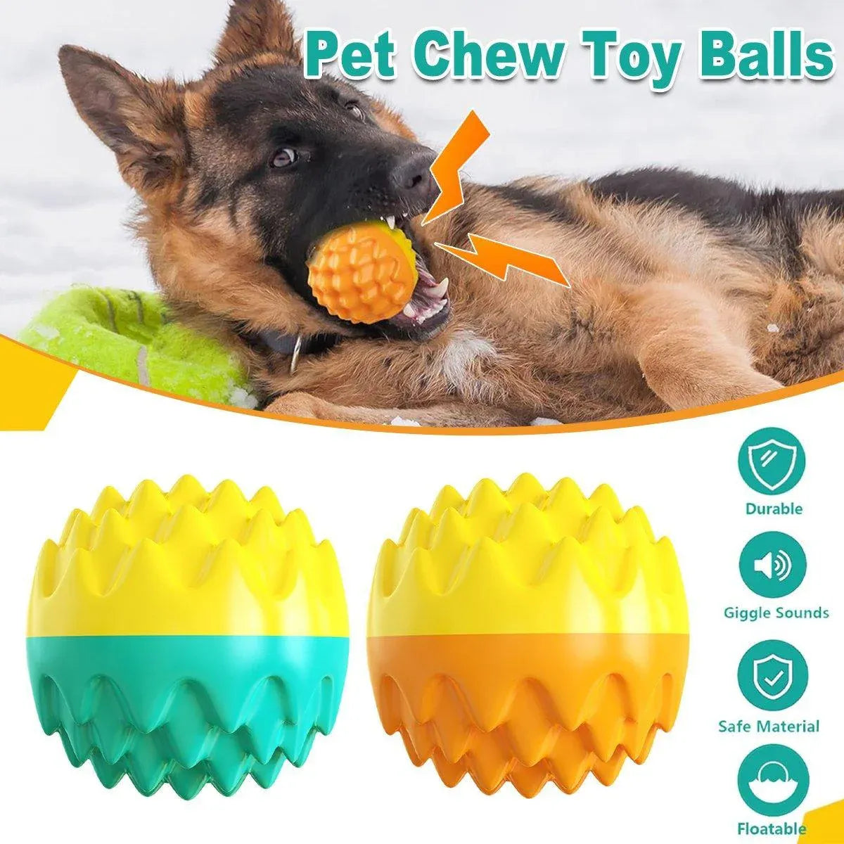 Sound-Making Rubber Dog Play Ball - Blue, 6.2 cm
