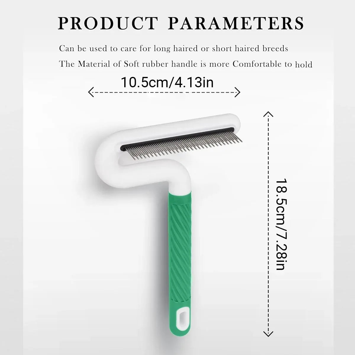 T-Handle Dual-Length Pet Grooming Rake Comb - Grey, 18.5 cm