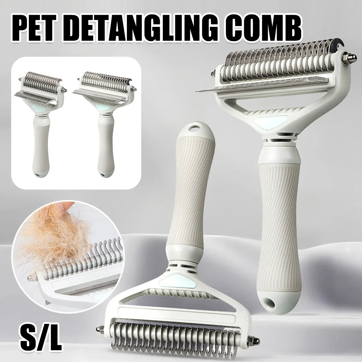 Three-in-One Pet Detangling & Shedding Comb - Grey, L