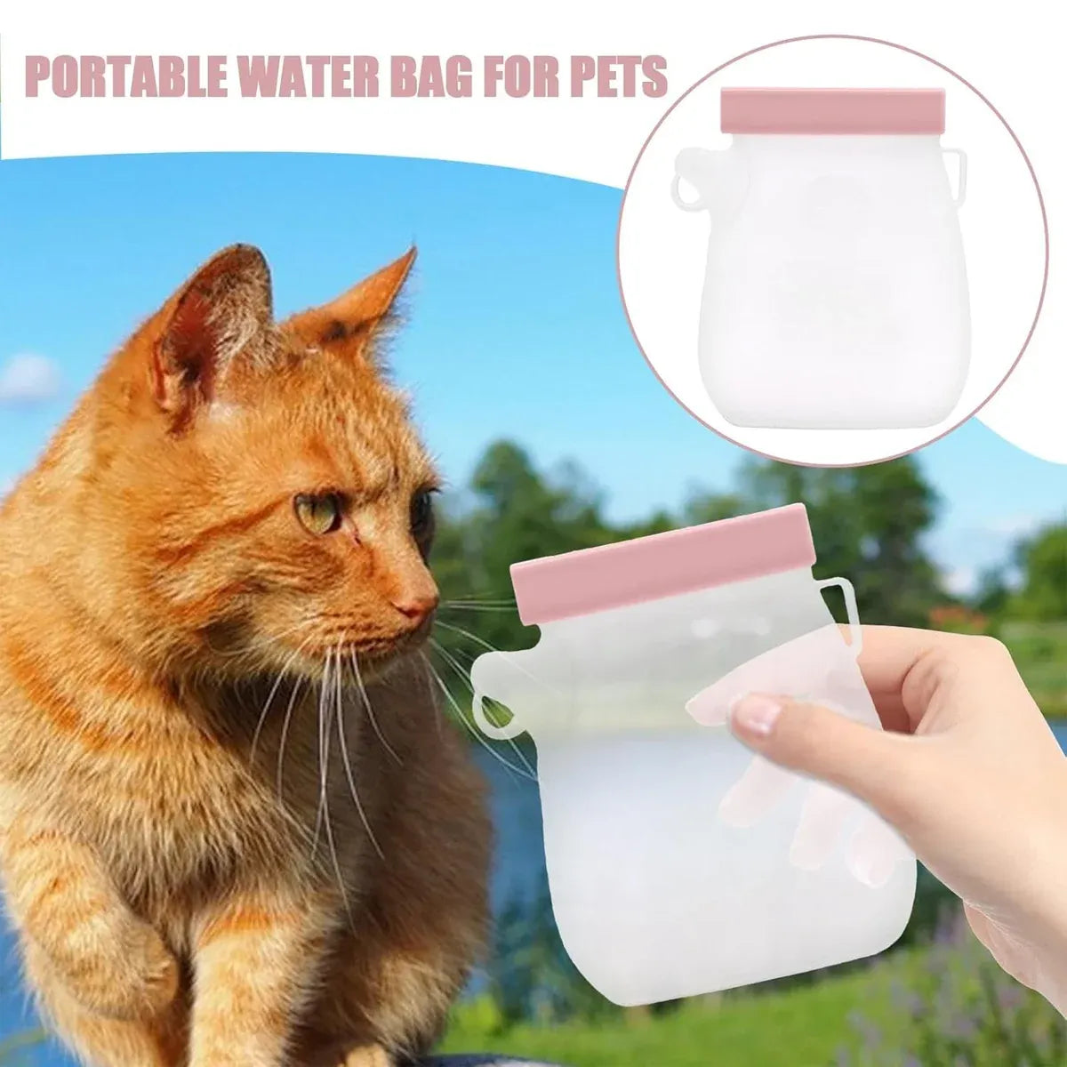 Portable Silicone Pet Water Bottle - Pink, 320 mL