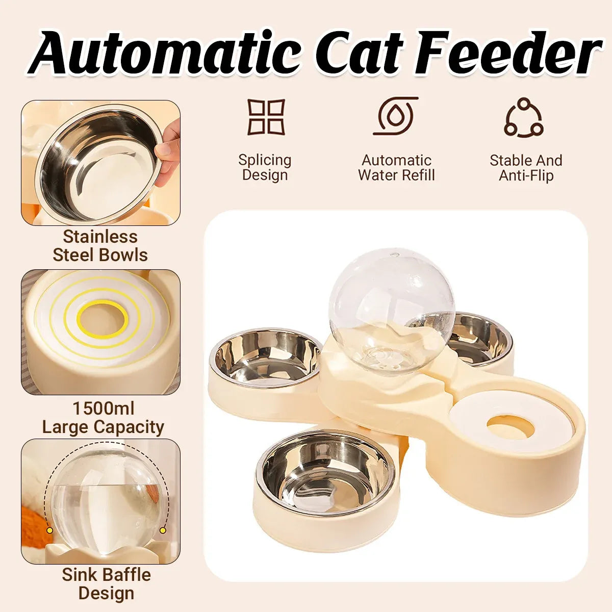 Multi-Pet Feeding Station with 1.5 L Water Dispenser & Bowls