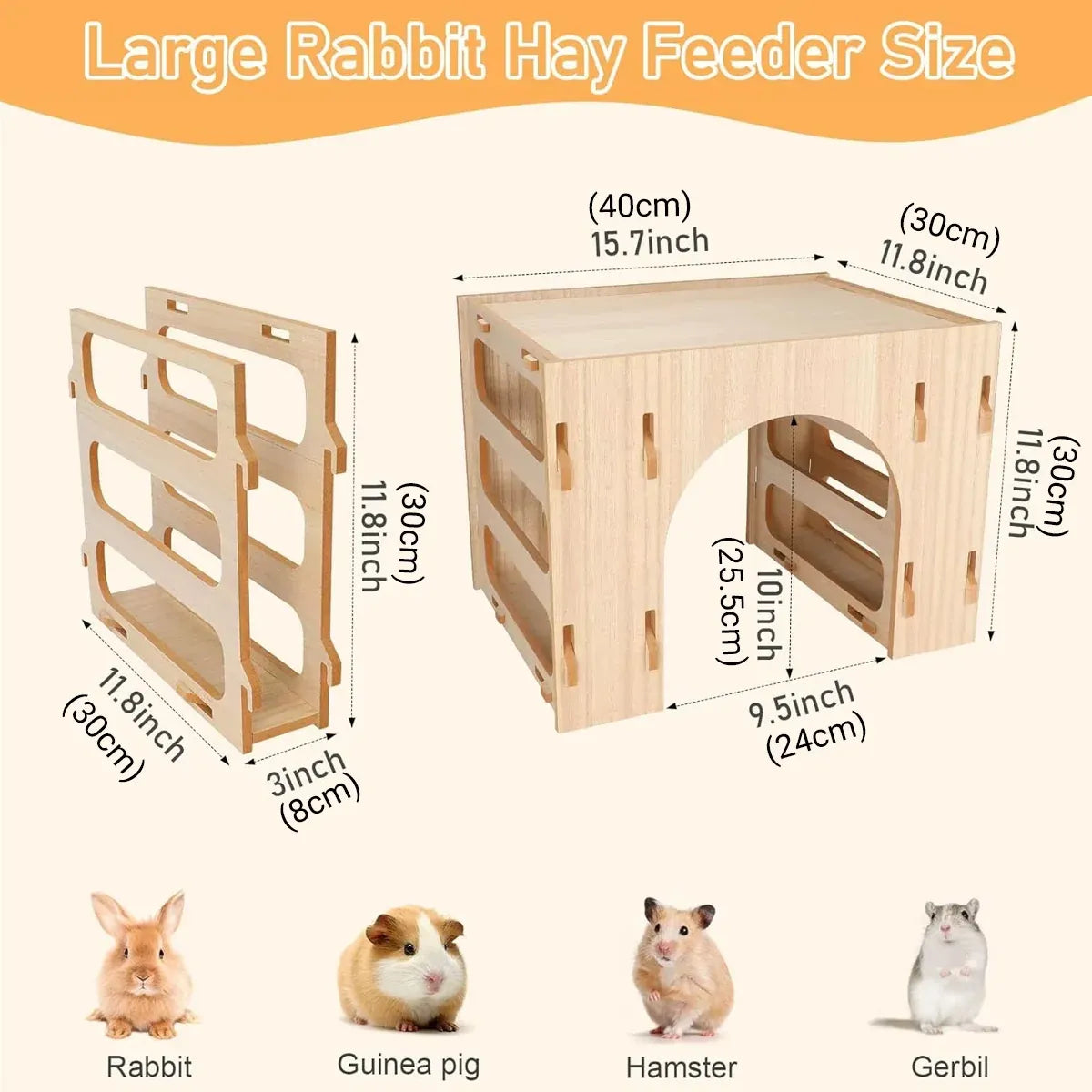 Three-in-One Small Pet Wooden Hay Feeder & Hideaway