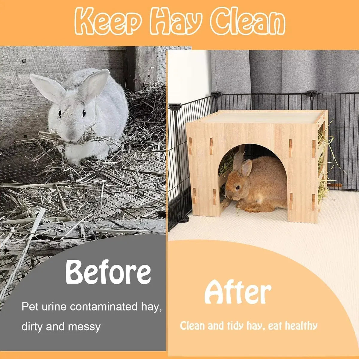 Three-in-One Small Pet Wooden Hay Feeder & Hideaway