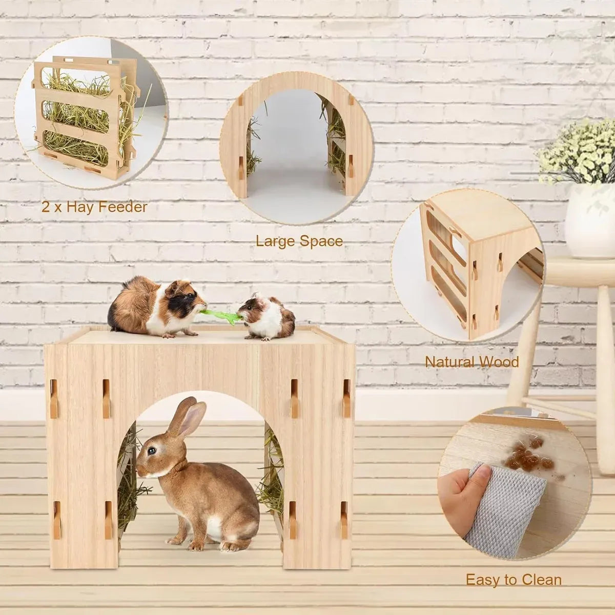 Three-in-One Small Pet Wooden Hay Feeder & Hideaway