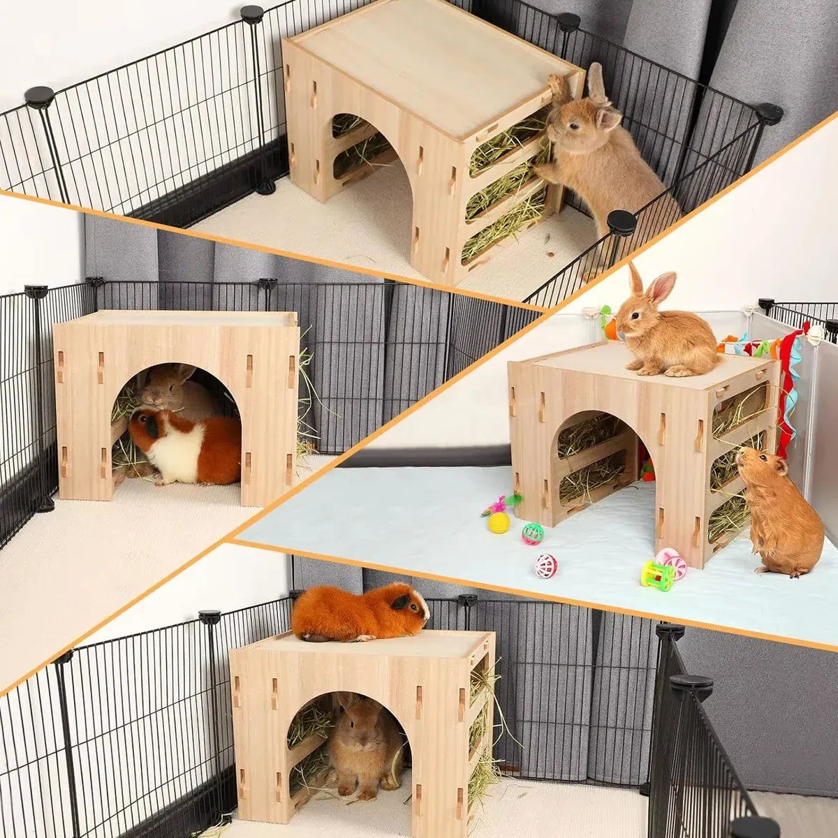 Three-in-One Small Pet Wooden Hay Feeder & Hideaway