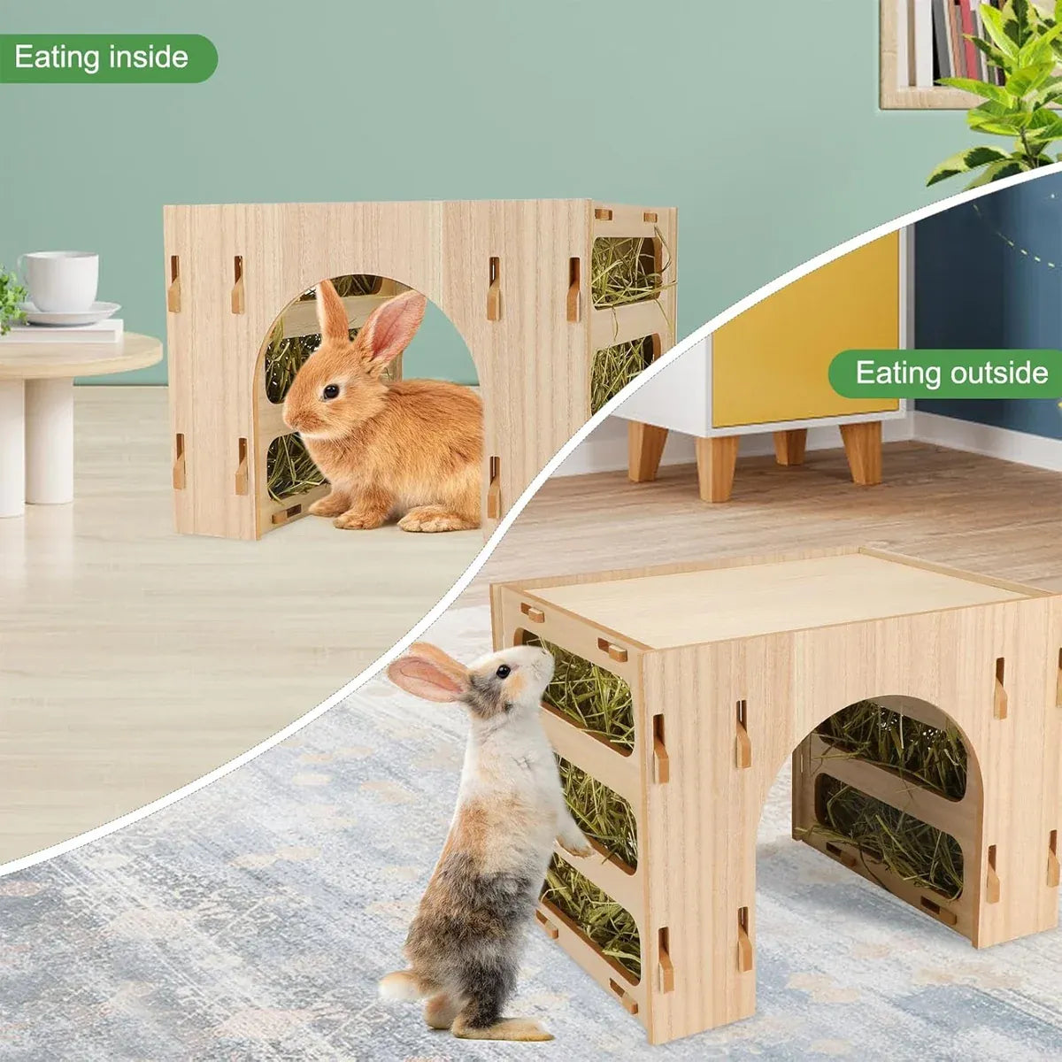 Three-in-One Small Pet Wooden Hay Feeder & Hideaway