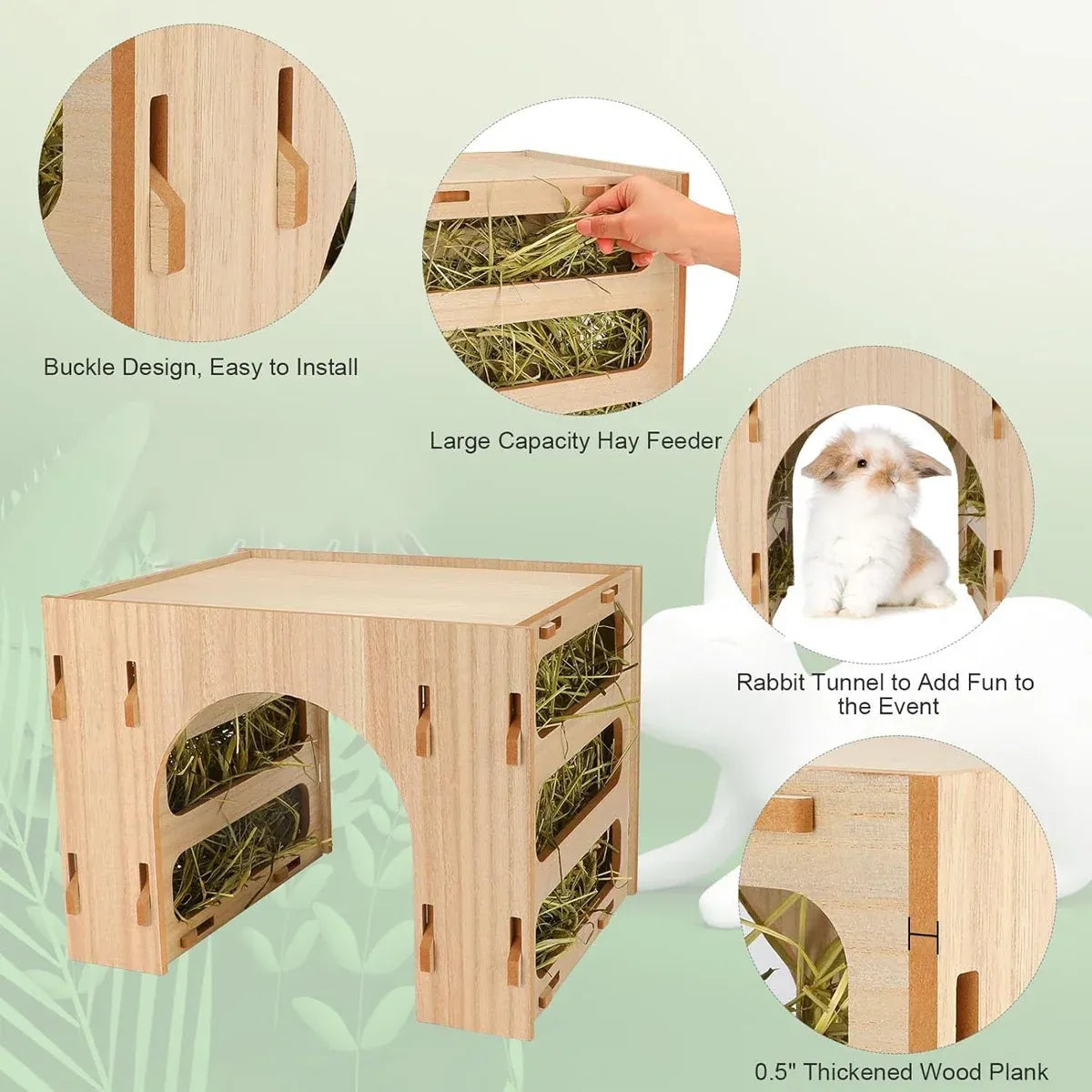 Three-in-One Small Pet Wooden Hay Feeder & Hideaway