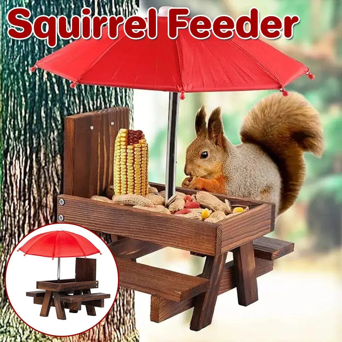 Outdoor Wooden Squirrel Feeding Platform - 18 × 21 cm