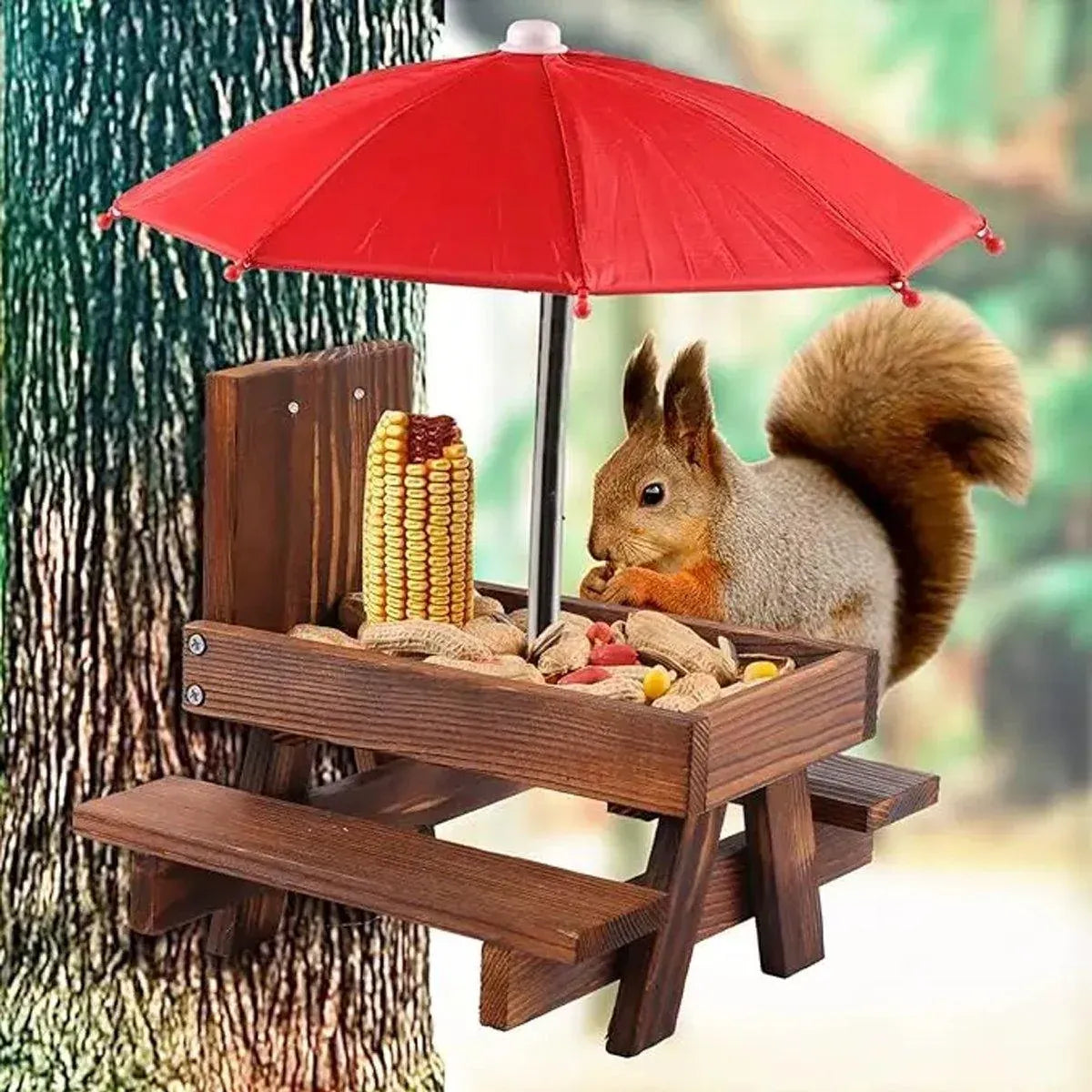 Outdoor Wooden Squirrel Feeding Platform - 18 × 21 cm