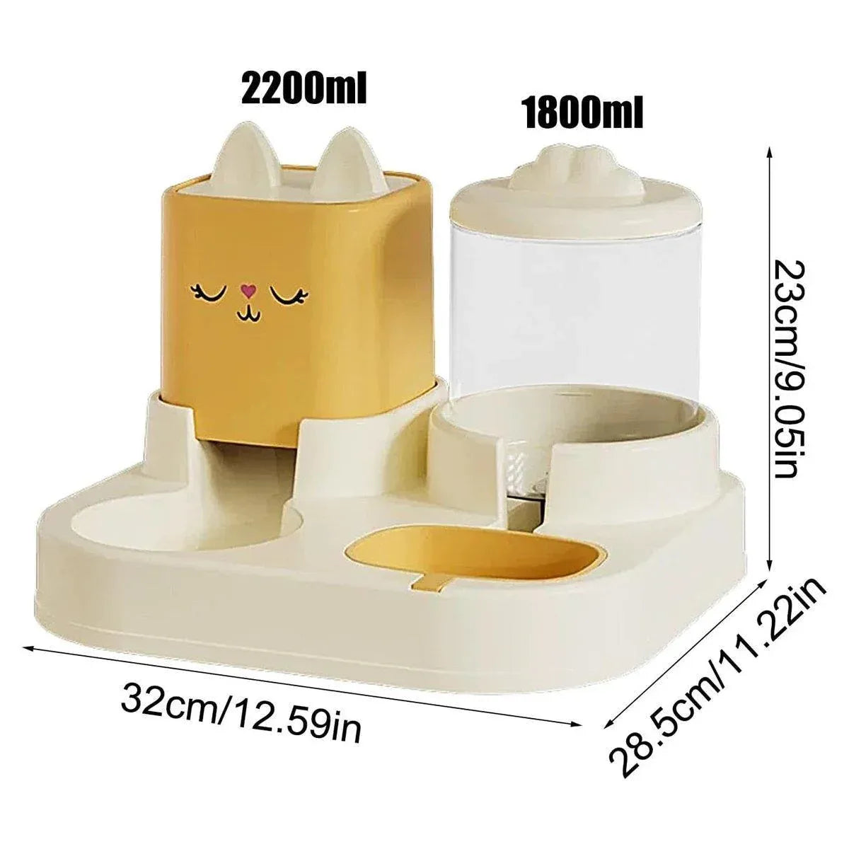 Cartoon-Style Gravity Pet Food & Water Station - Blue, 2.2 L + 1.8 L