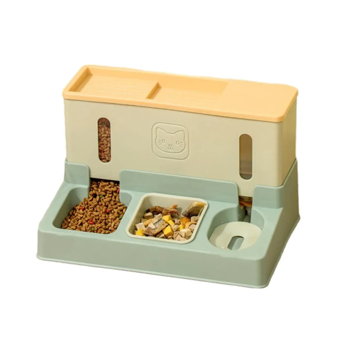 Gravity-Fed Pet Food & Water Dispenser, Green, 35 × 23.7 × 22 cm