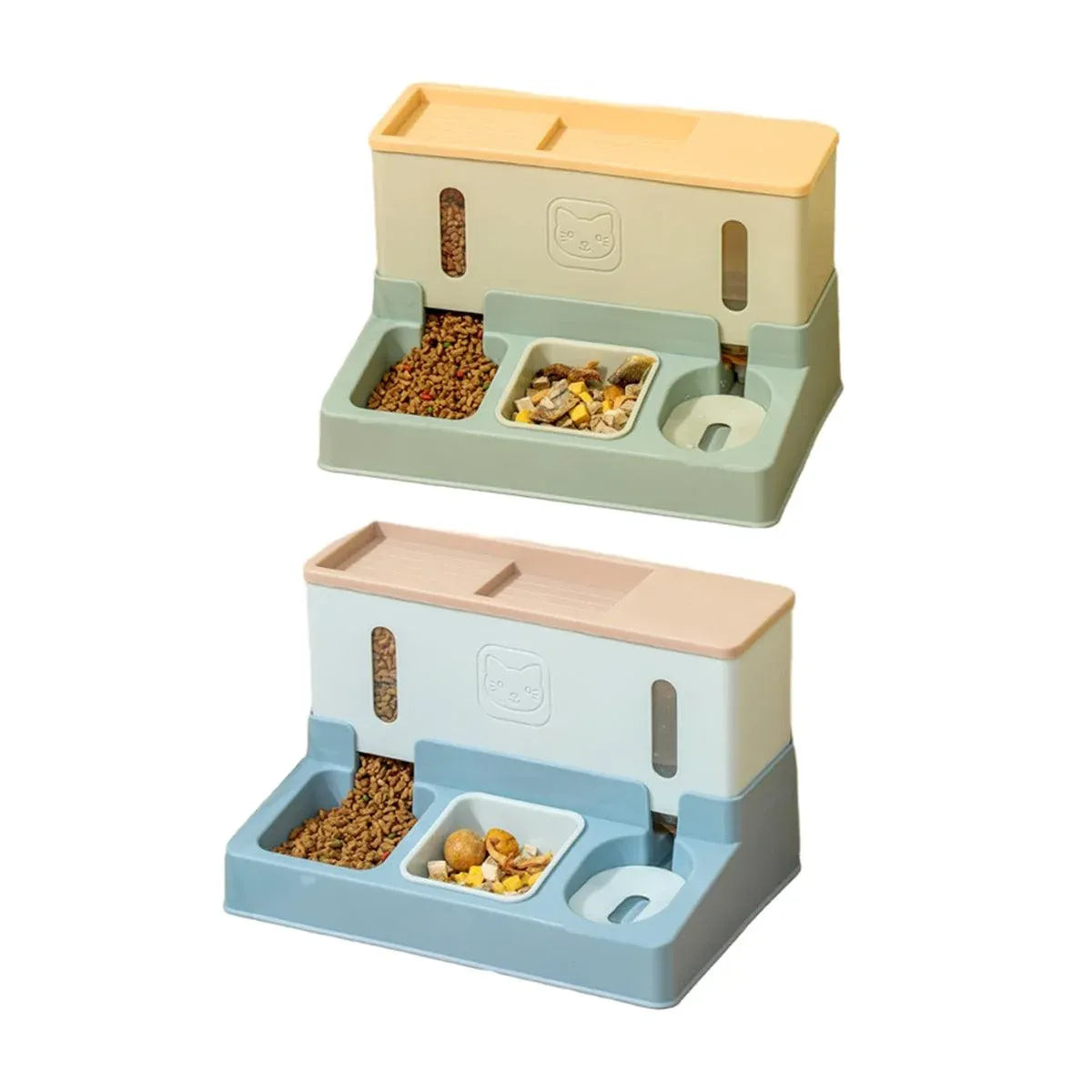 Gravity-Fed Pet Food & Water Dispenser, Green, 35 × 23.7 × 22 cm