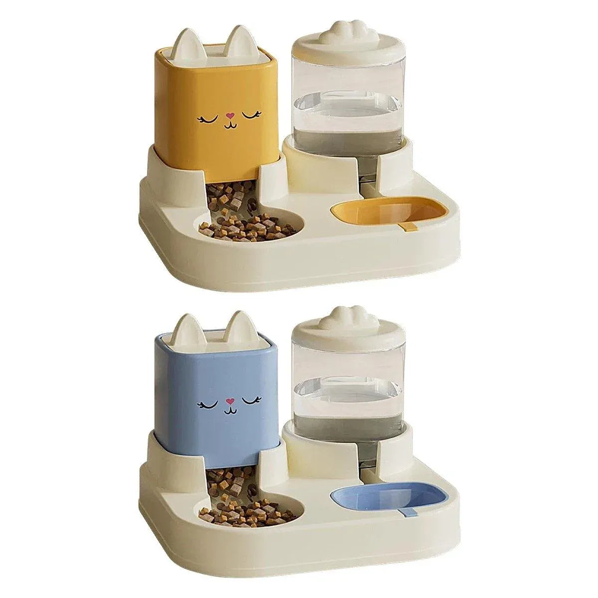 Cartoon-Style Gravity Pet Food & Water Station - Yellow, 2.2 L + 1.8 L