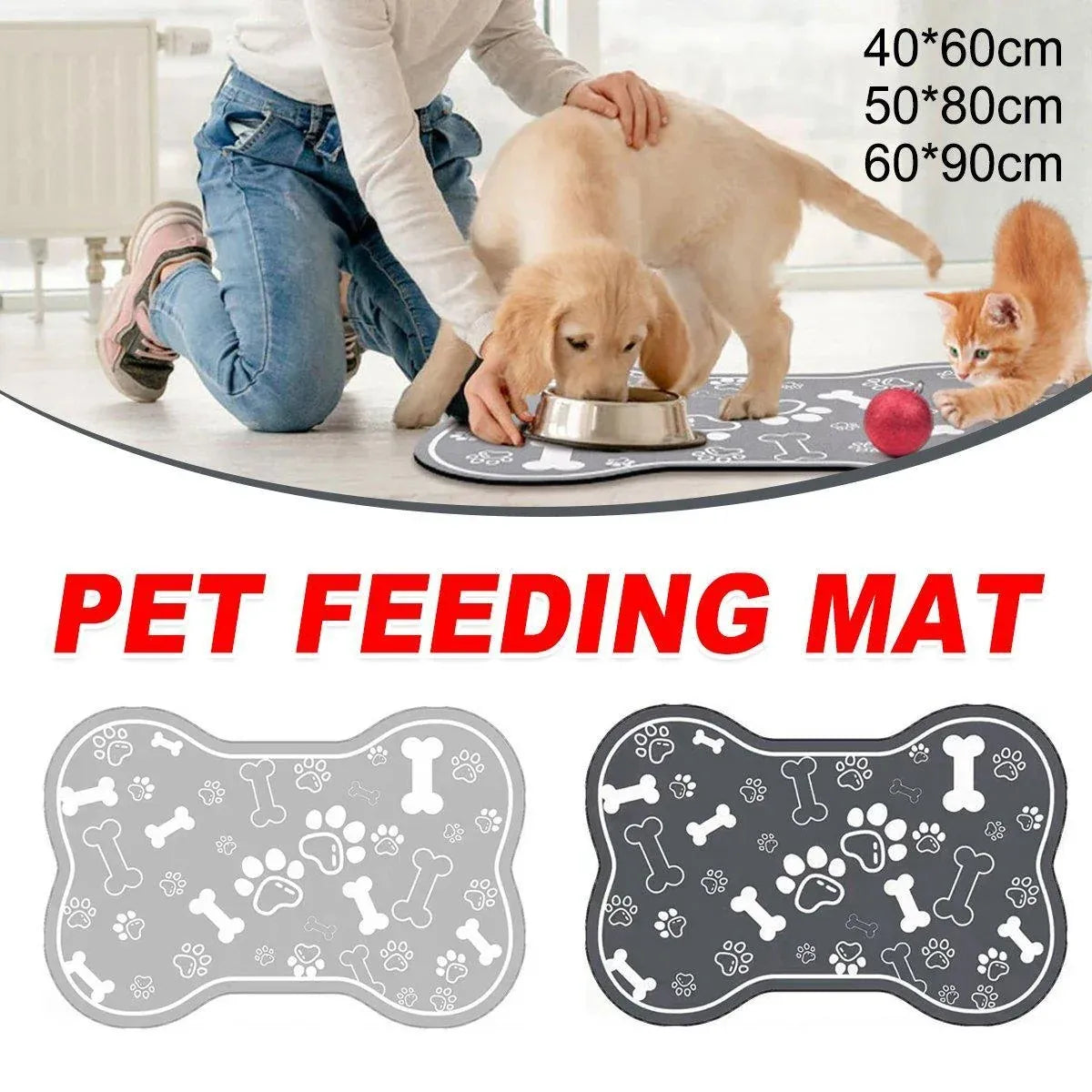 Absorbent Non-Slip Pet Feeding Placemat - Black, 40 × 60 cm