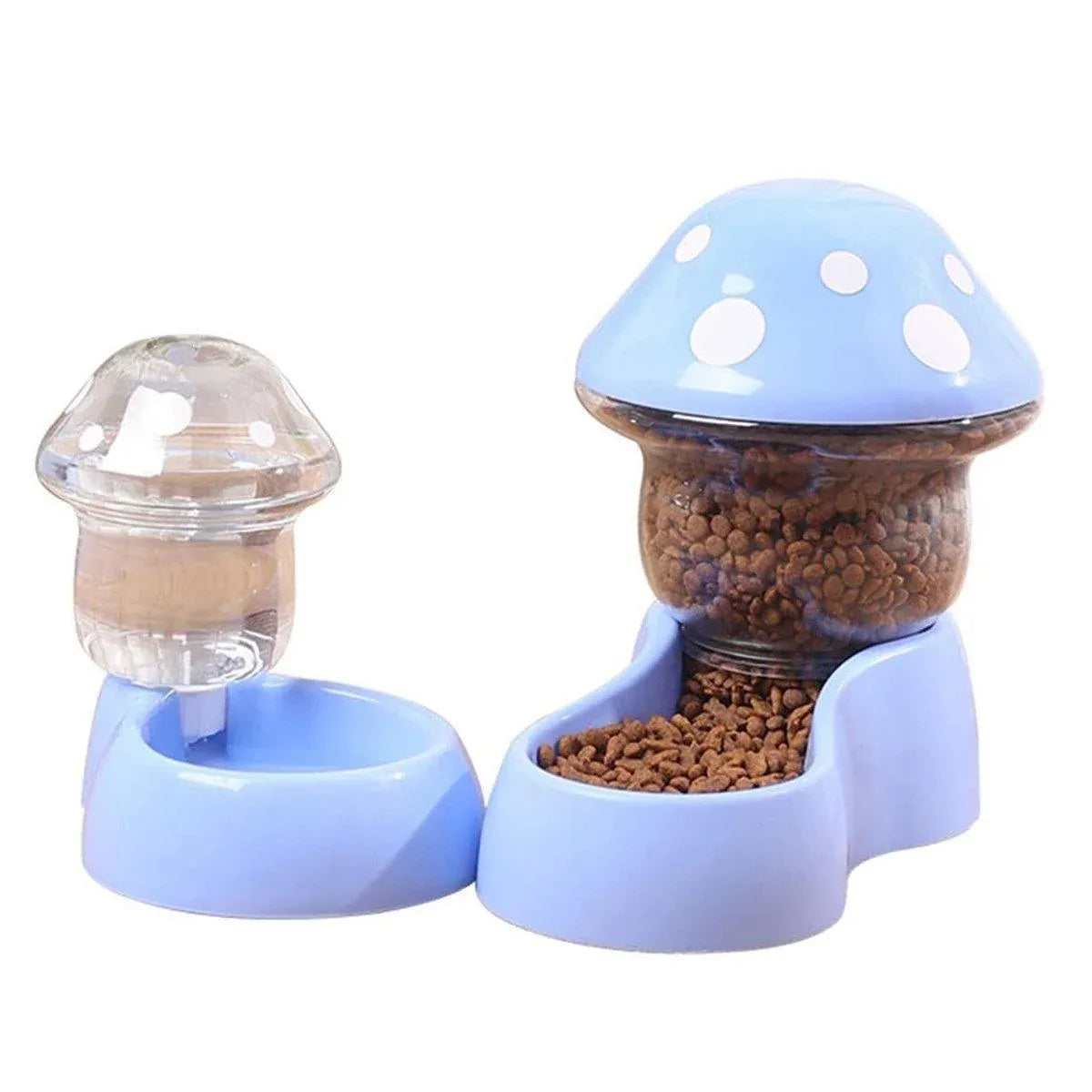 Mushroom-Style Gravity Pet Food & Water Dispenser Set – Blue