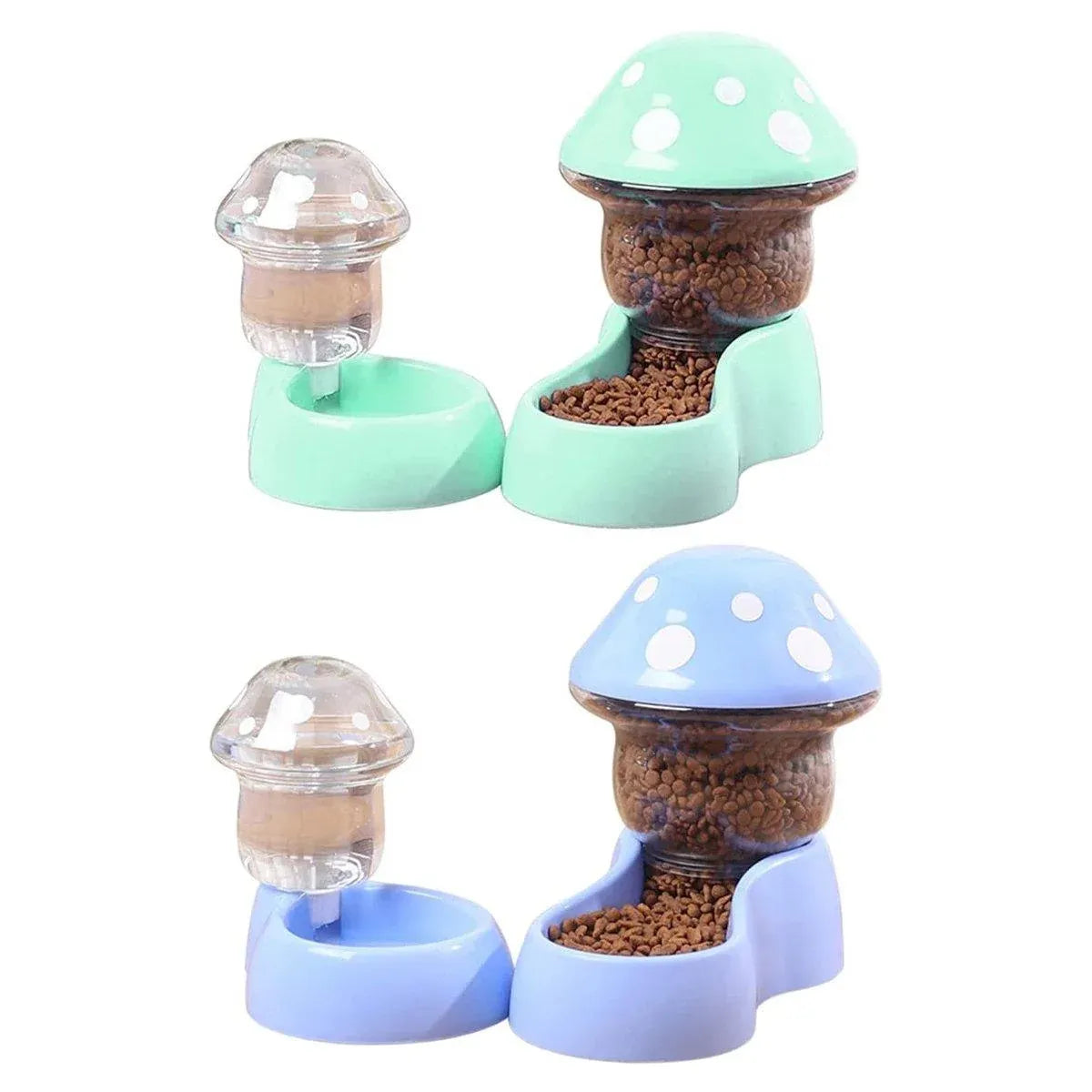 Mushroom-Style Gravity Pet Food & Water Dispenser Set – Green