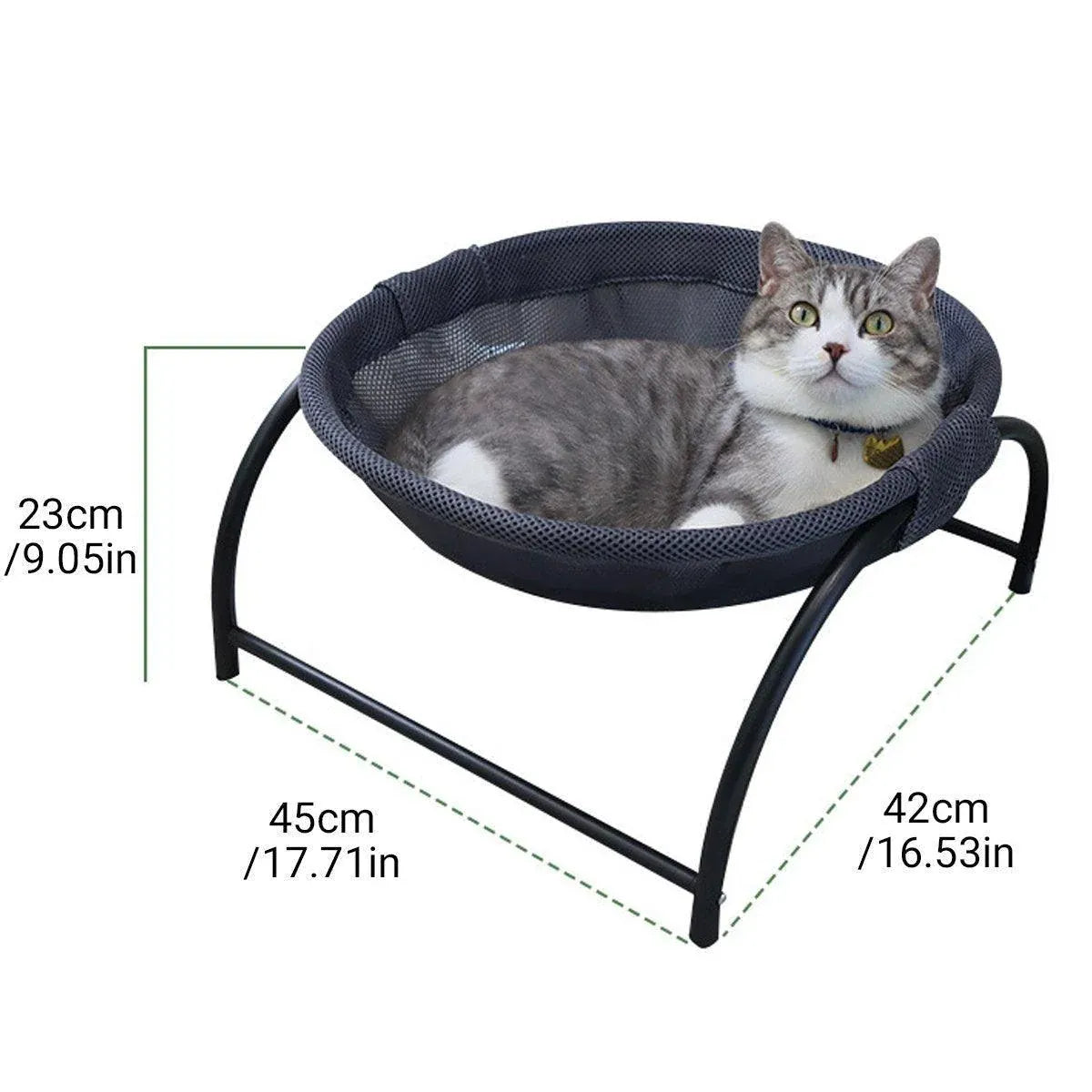 Elevated Mesh Cat Resting Cot with Metal Frame - Black, 45 × 42 cm