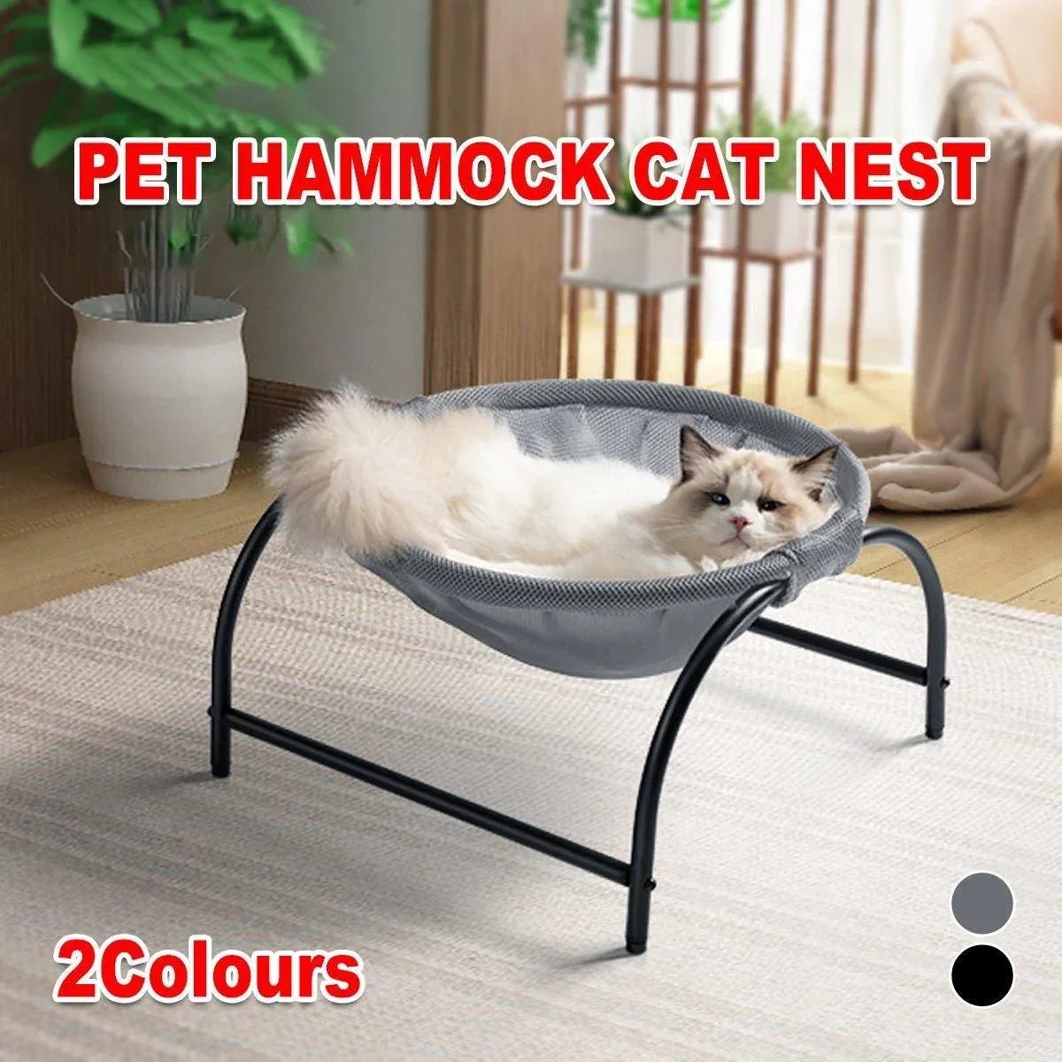 Elevated Mesh Cat Resting Cot with Metal Frame - Grey, 45 × 42 cm