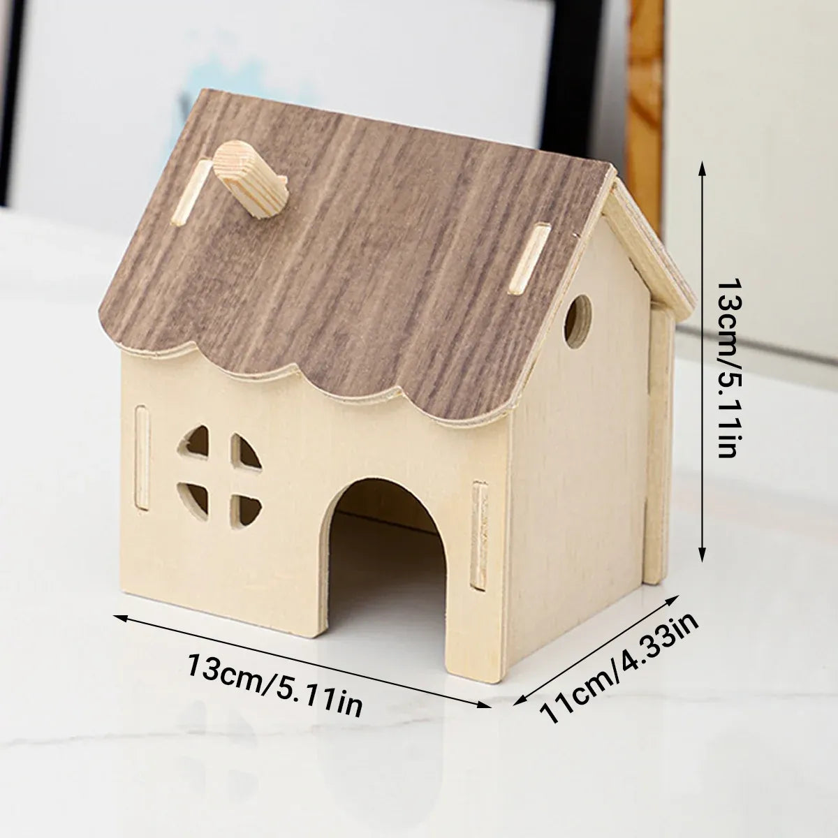 Wooden Hamster Hideaway House - Natural, 13 × 11 × 13 cm