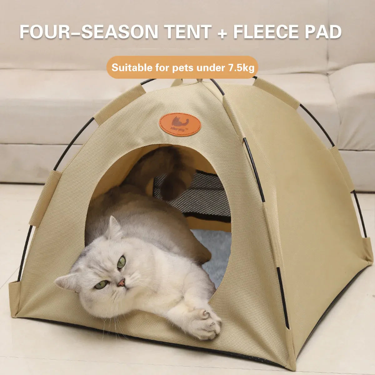 Foldable Cat Tent & Cave Bed, Beige, Large 48 × 48 × 42 cm