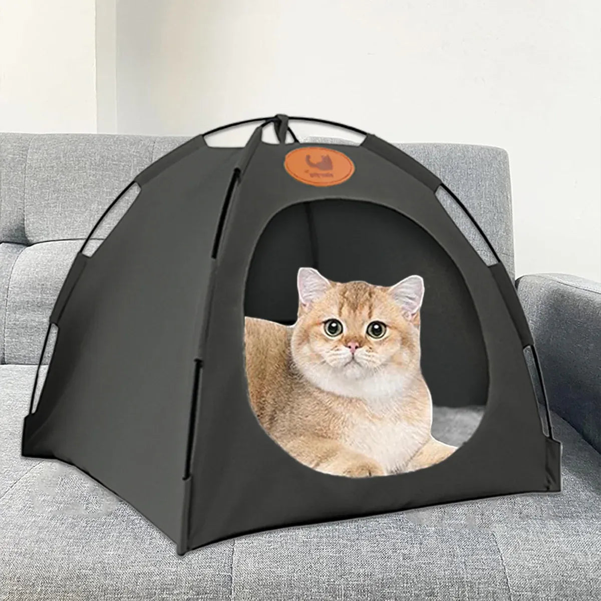 Foldable Cat Tent & Cave Bed, Beige, Large 48 × 48 × 42 cm