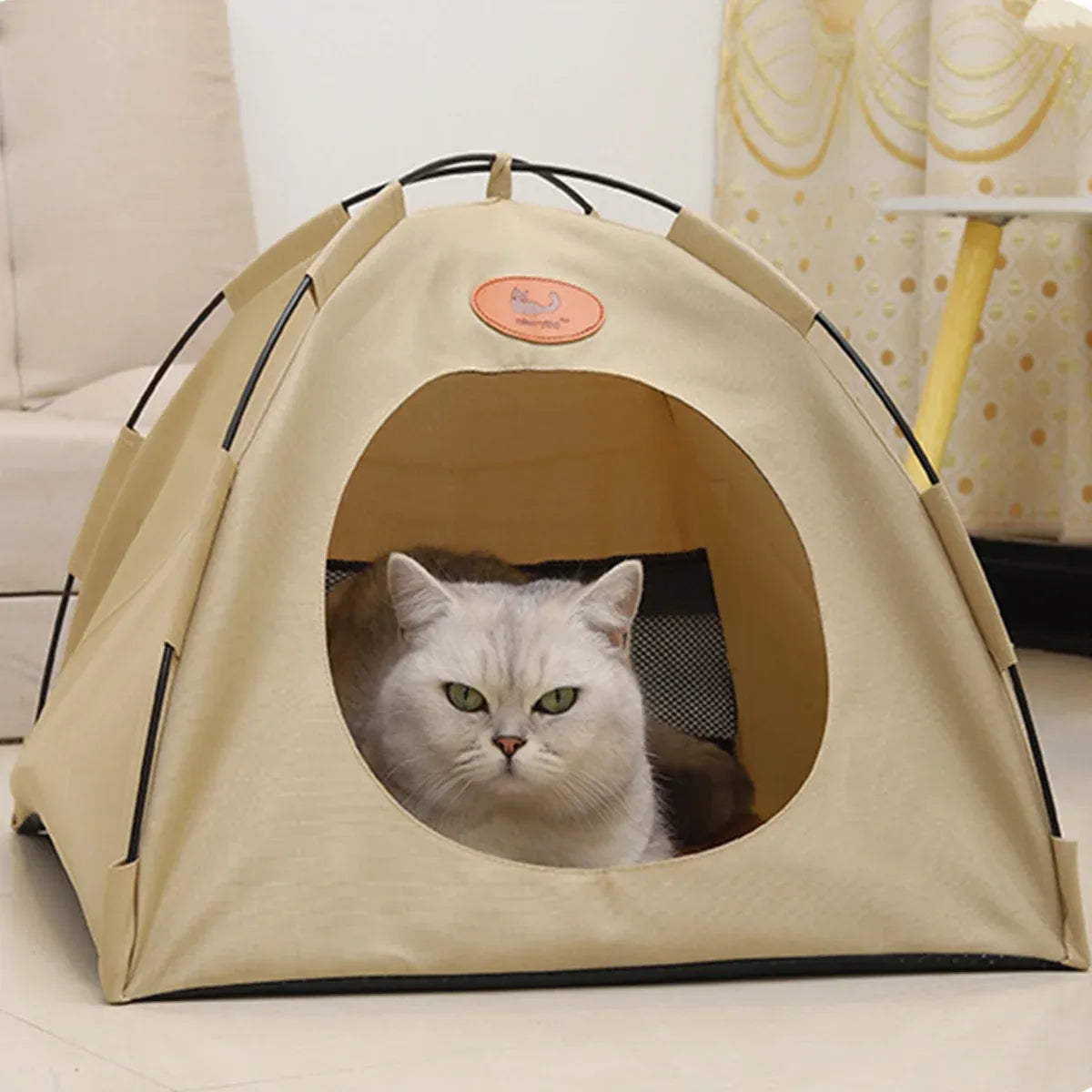 Foldable Cat Tent & Cave Bed, Beige, Large 48 × 48 × 42 cm