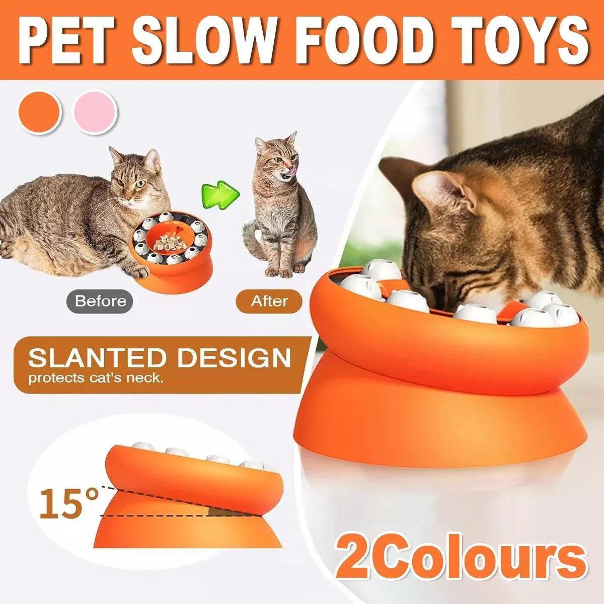 15° Tilted Rotating Puzzle Pet Slow Feeder – Pink, 21 × 12.1 cm