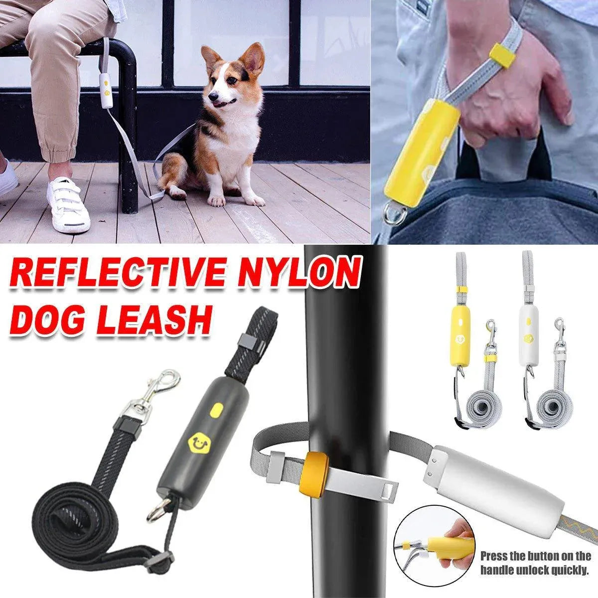 Reflective Nylon Dog Lead with Quick-Release Handle – White, 0.95–1.6 m
