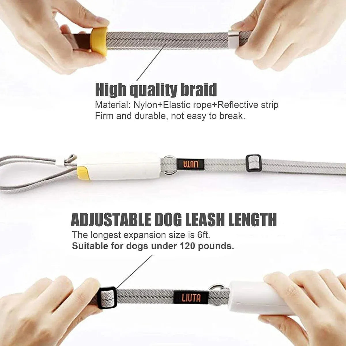 Reflective Nylon Dog Lead with Quick-Release Handle – White, 0.95–1.6 m