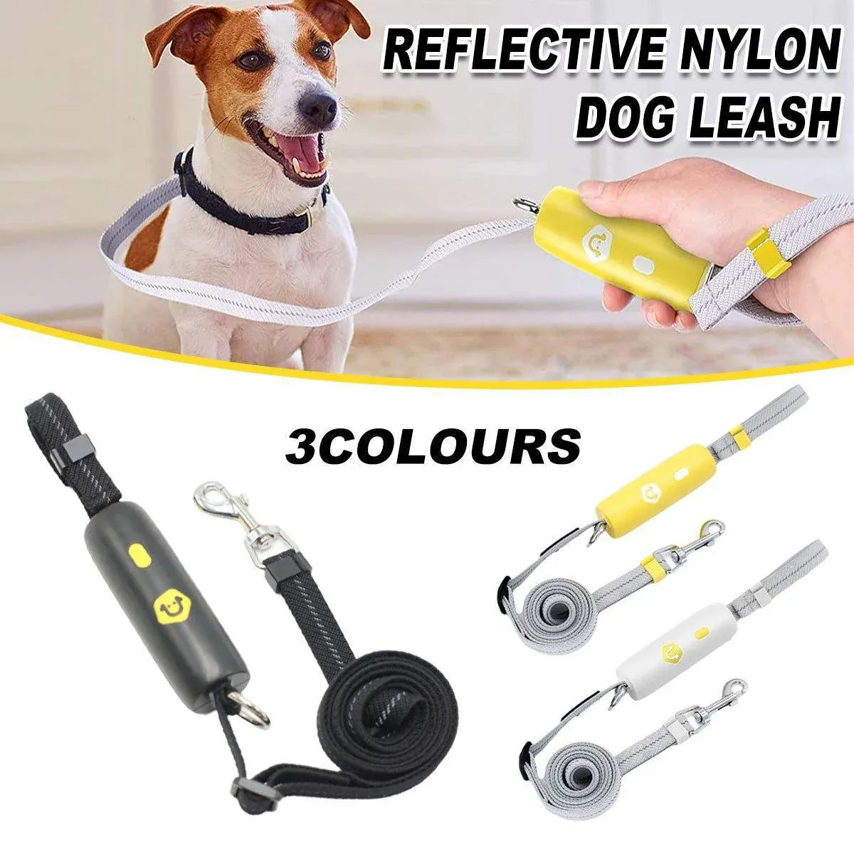 Reflective Nylon Dog Lead with Quick-Release Handle – White, 0.95–1.6 m