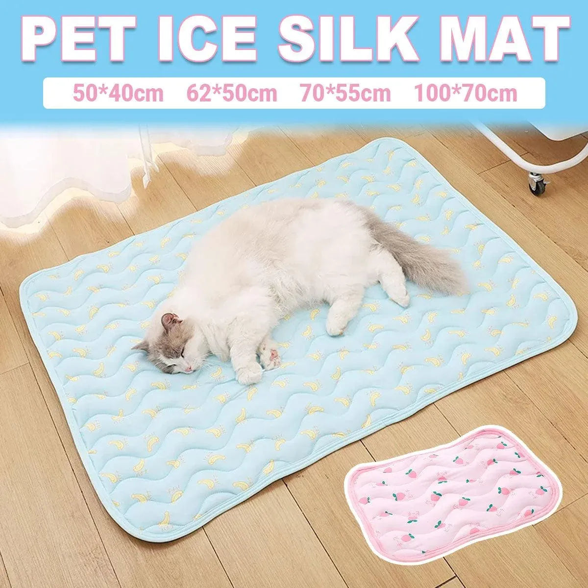 Cooling-Feel Fabric Pet Resting Mat - Blue, L, 70 × 55 cm