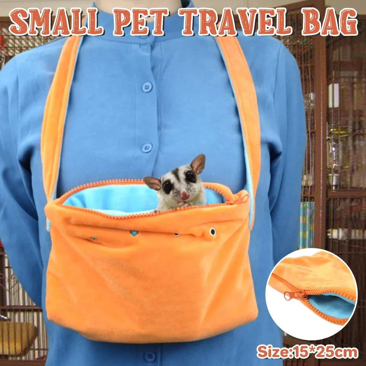 Soft Orange Small-Animal Carry Pouch with Shoulder Strap - 15 × 25 cm