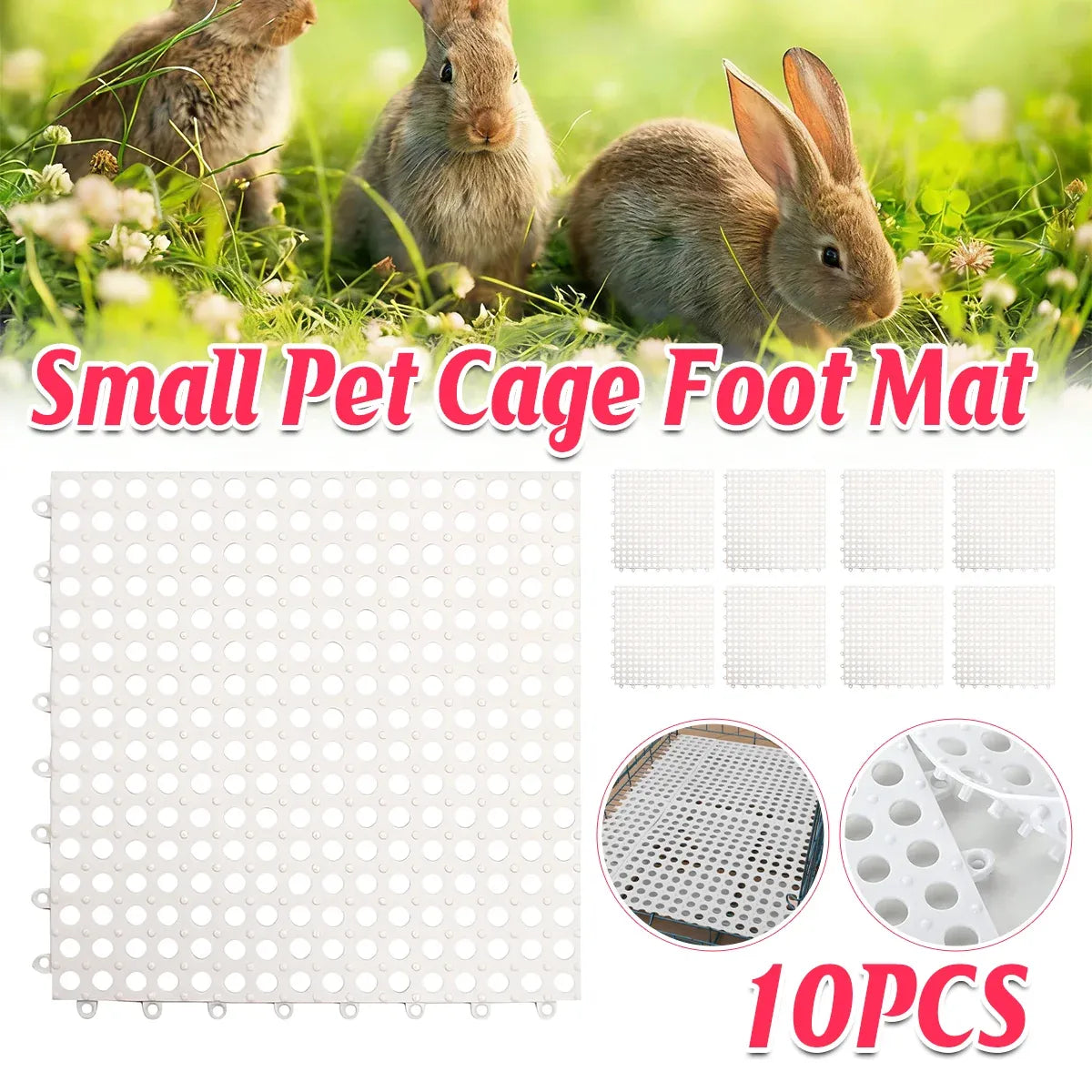 Interlocking Small Pet Cage Floor Grid Mats - 10 Pack, 30 cm