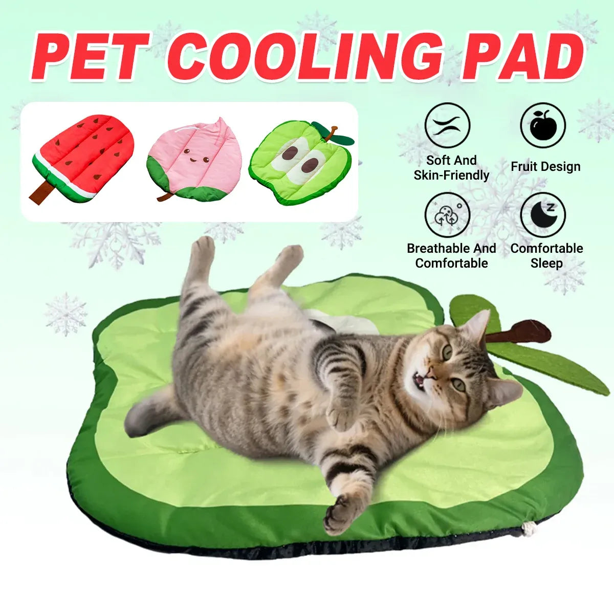 Fruit-Print Pet Summer Resting Mat - Apple, 45 × 43 cm