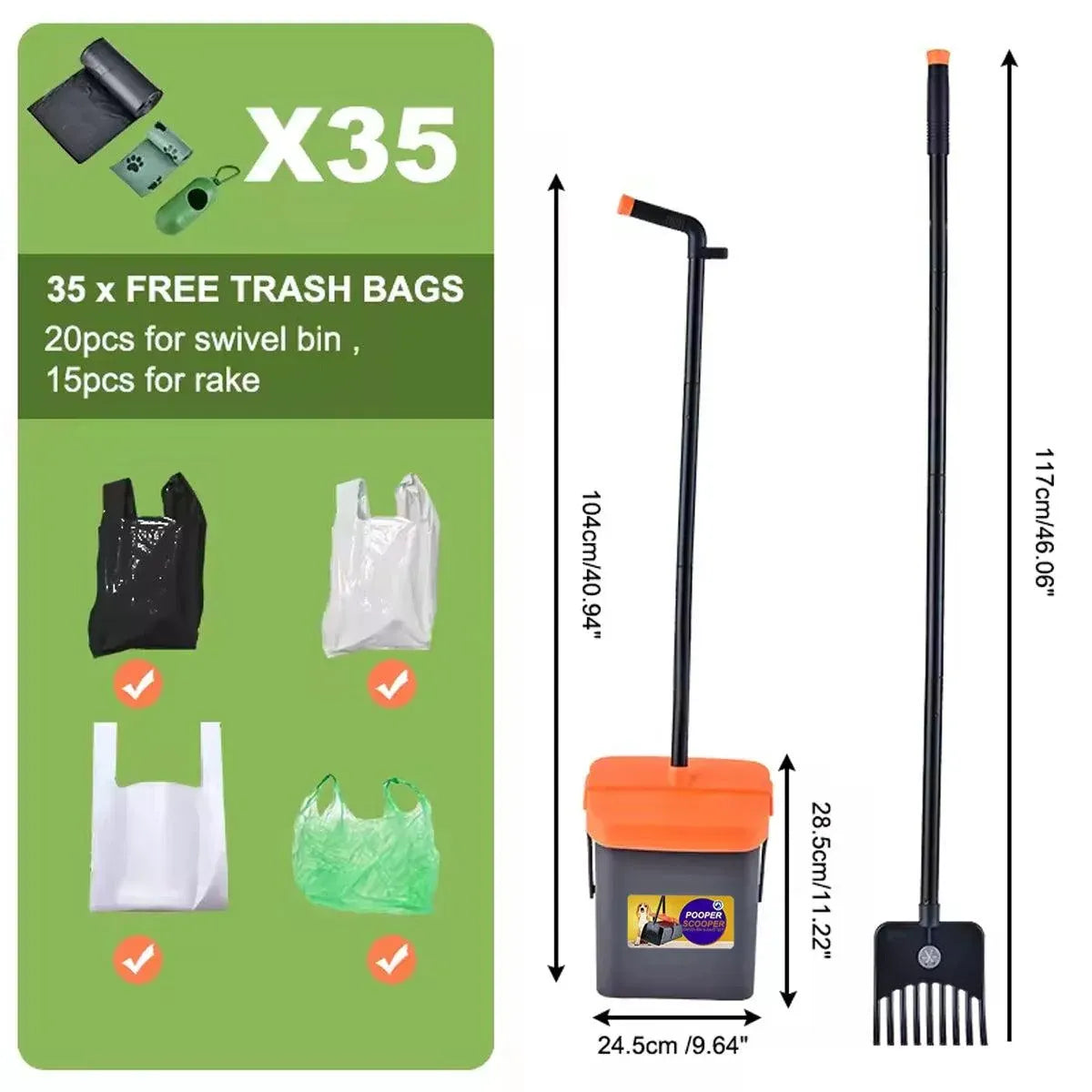 Foldable Dog Waste Scoop with Rake & Bin - Grey/Orange