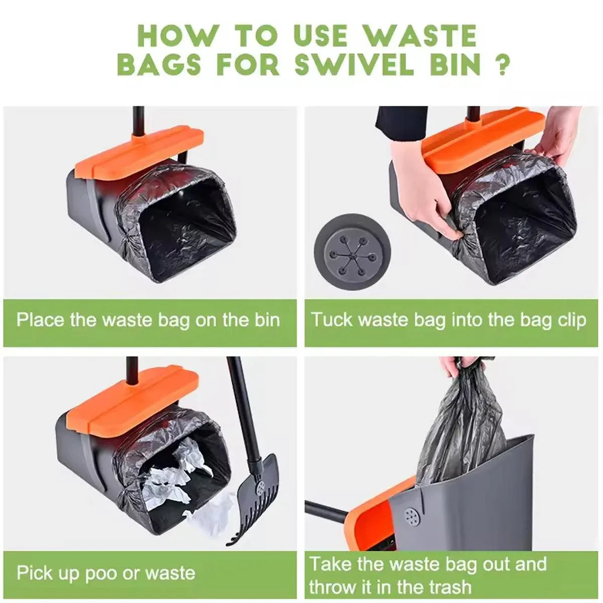 Foldable Dog Waste Scoop with Rake & Bin - Grey/Orange