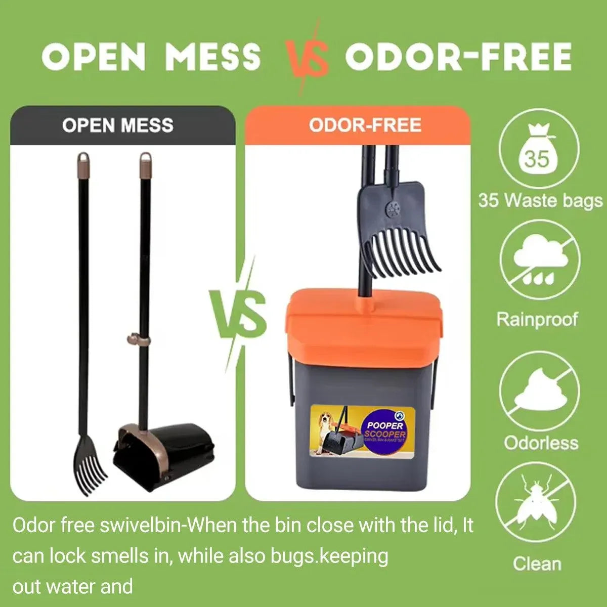 Foldable Dog Waste Scoop with Rake & Bin - Grey/Orange