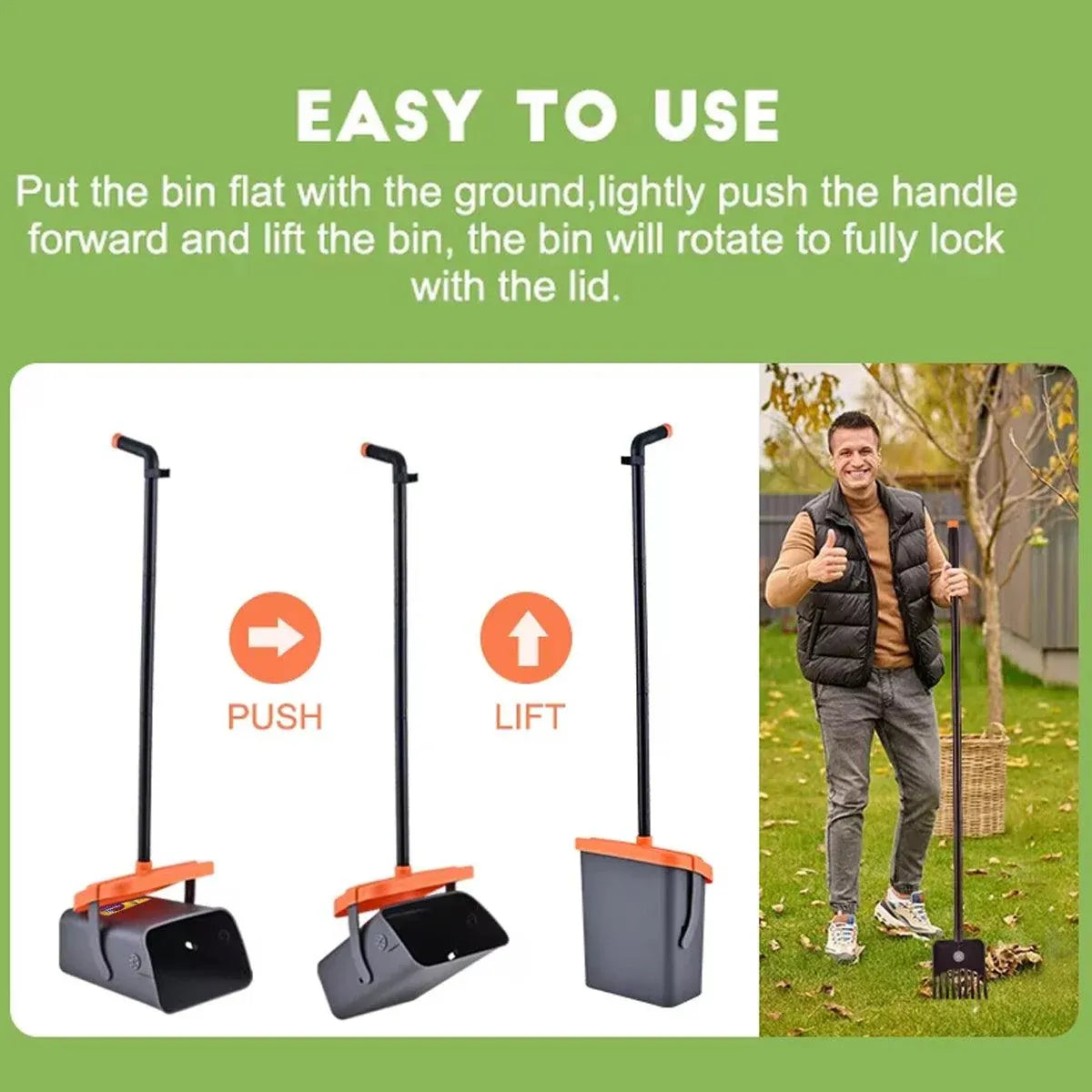 Foldable Dog Waste Scoop with Rake & Bin - Grey/Orange