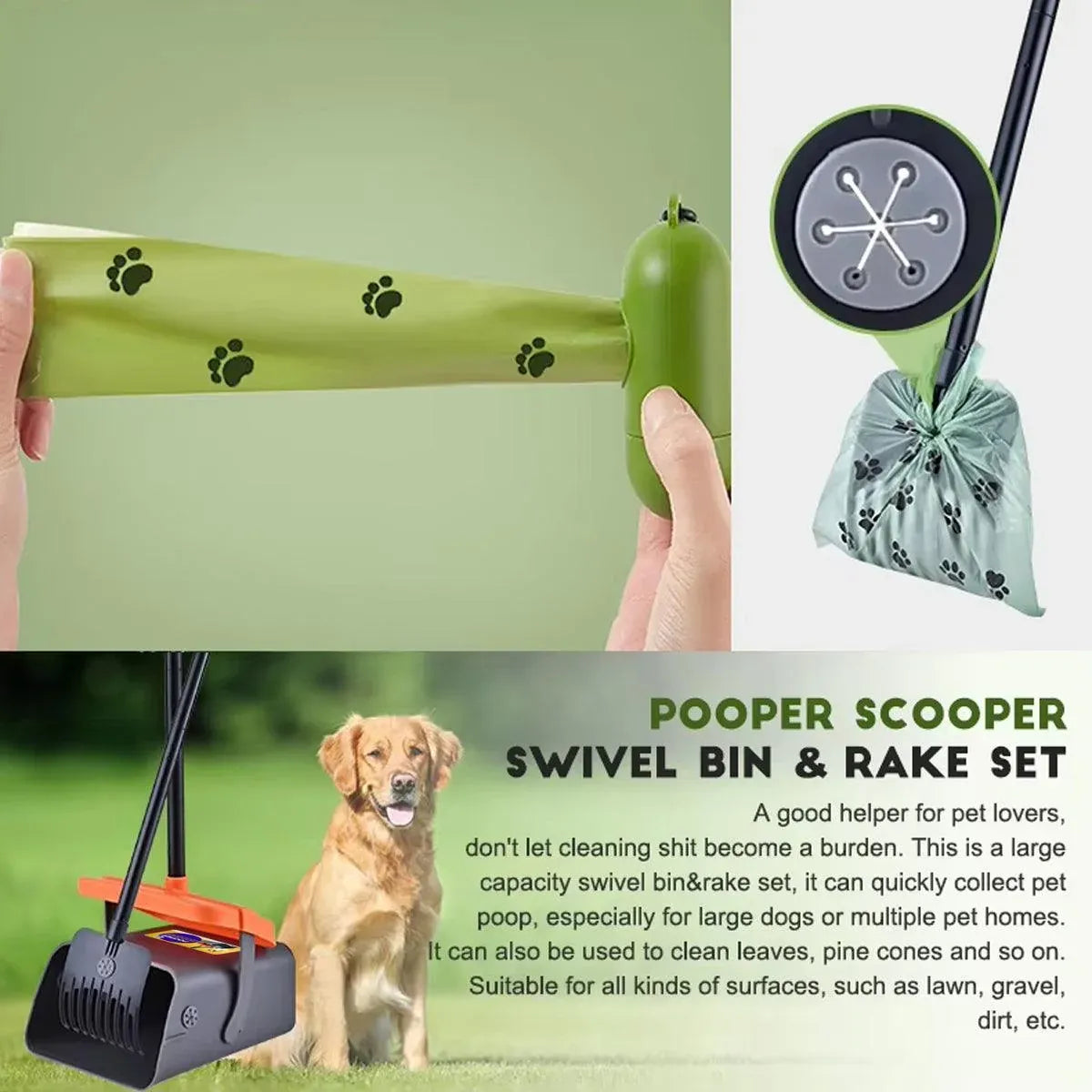 Foldable Dog Waste Scoop with Rake & Bin - Grey/Orange