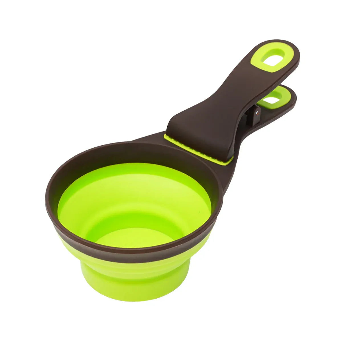 Folding Silicone Pet Food Scoop & Bag Clip - Green, Large, 12 × 21 cm