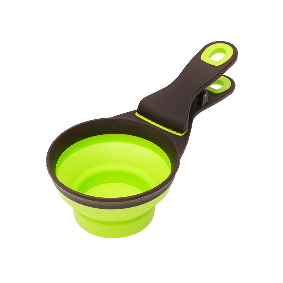 Folding Silicone Pet Food Scoop & Bag Clip - Green, Medium, 9.8 × 19 cm