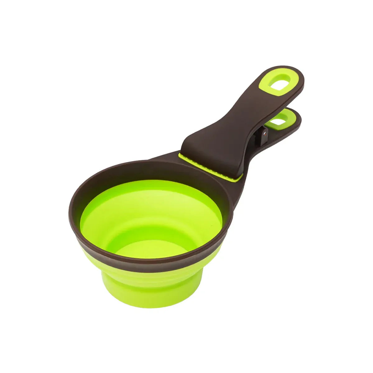 Folding Silicone Pet Food Scoop & Bag Clip - Green, Small, 7.6 × 16.8 cm