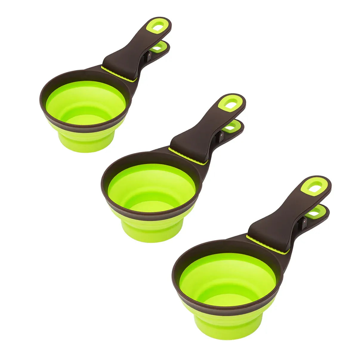 Folding Silicone Pet Food Scoop & Bag Clip - Green, Small, 7.6 × 16.8 cm
